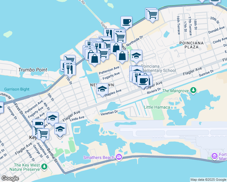 map of restaurants, bars, coffee shops, grocery stores, and more near 2827 Staples Avenue in Key West