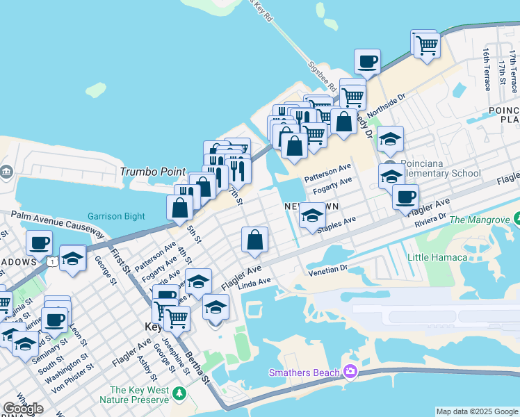 map of restaurants, bars, coffee shops, grocery stores, and more near 1310 8th Street in Key West