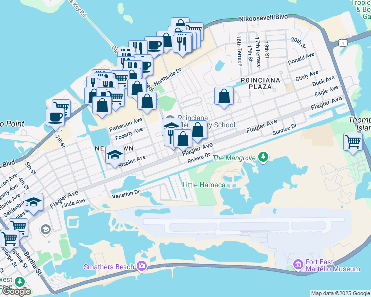 map of restaurants, bars, coffee shops, grocery stores, and more near 3100 Flagler Avenue in Key West