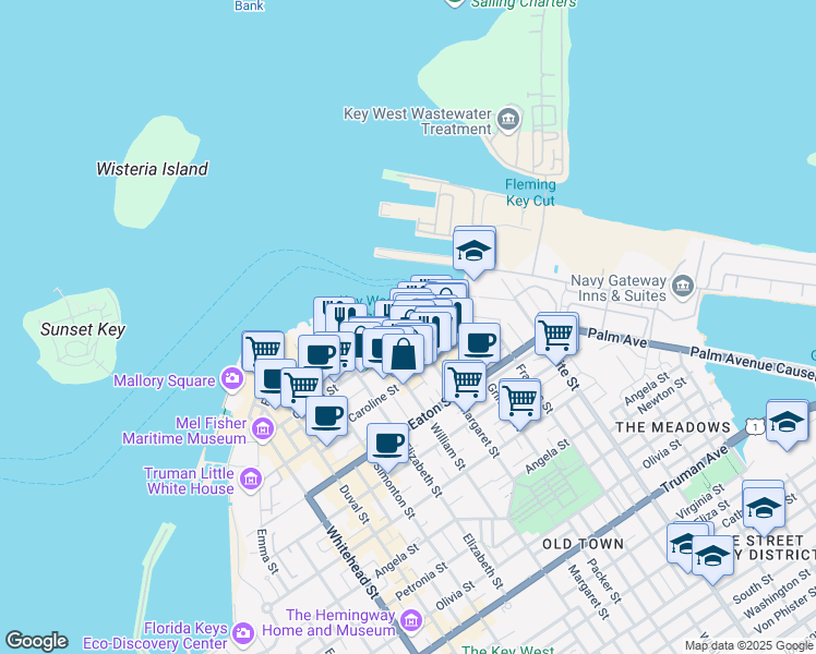 map of restaurants, bars, coffee shops, grocery stores, and more near 200 Margaret Street in Key West