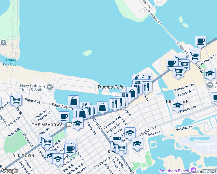 map of restaurants, bars, coffee shops, grocery stores, and more near in Key West