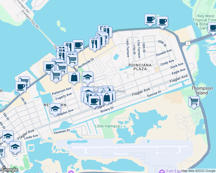 map of restaurants, bars, coffee shops, grocery stores, and more near 3255 Duck Avenue in Key West