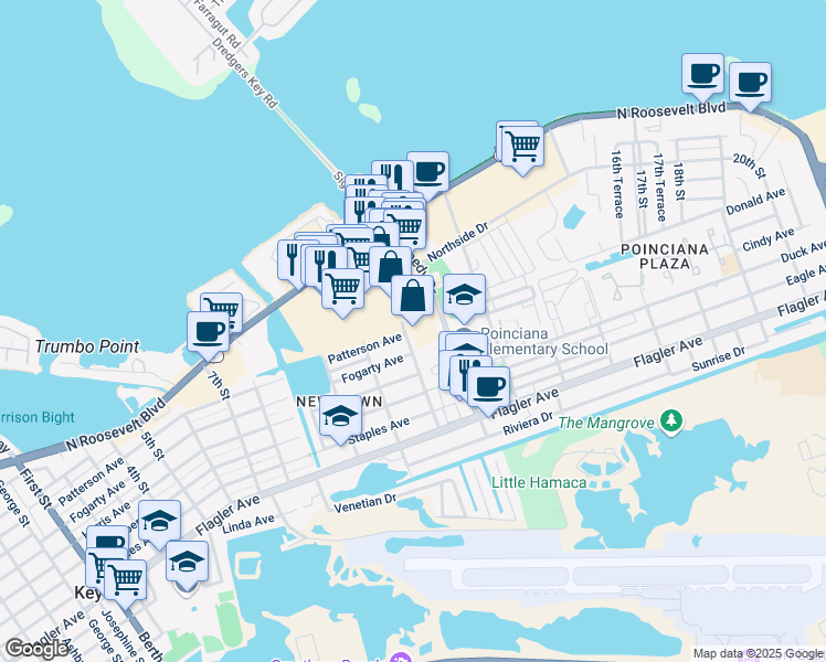 map of restaurants, bars, coffee shops, grocery stores, and more near 1111 12th Street in Key West