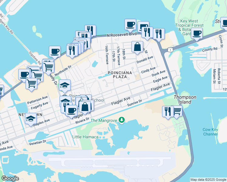 map of restaurants, bars, coffee shops, grocery stores, and more near 1663 Dunlap Drive in Key West