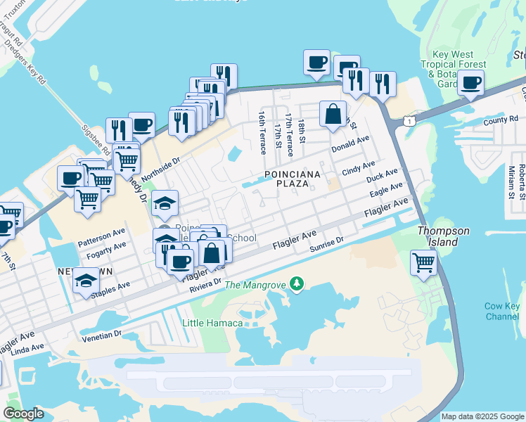 map of restaurants, bars, coffee shops, grocery stores, and more near 1619 Truesdell Court in Key West