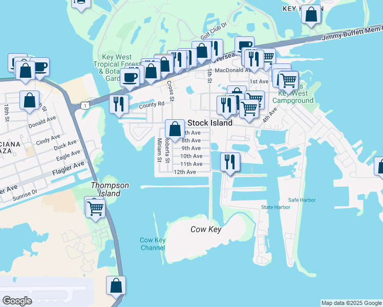 map of restaurants, bars, coffee shops, grocery stores, and more near 37B 9th Avenue in Stock Island