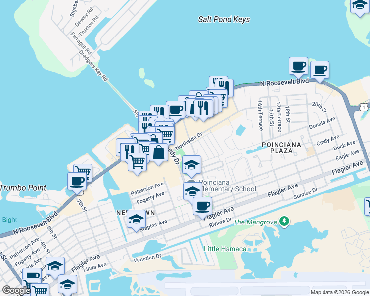 map of restaurants, bars, coffee shops, grocery stores, and more near 3132 Northside Dr in Key West