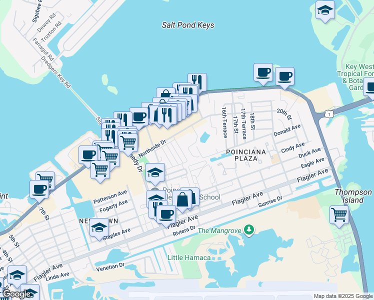map of restaurants, bars, coffee shops, grocery stores, and more near 3314 Northside Drive in Key West