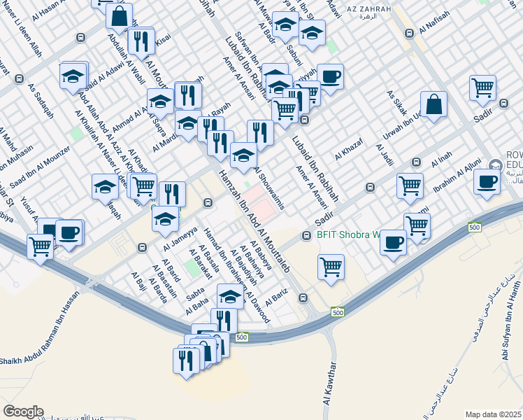 map of restaurants, bars, coffee shops, grocery stores, and more near Hamzah Ibn Abd Al Mouttaleb in Riyadh