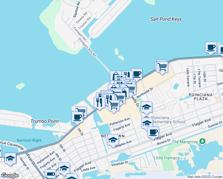 map of restaurants, bars, coffee shops, grocery stores, and more near 3031 North Roosevelt Boulevard in Key West