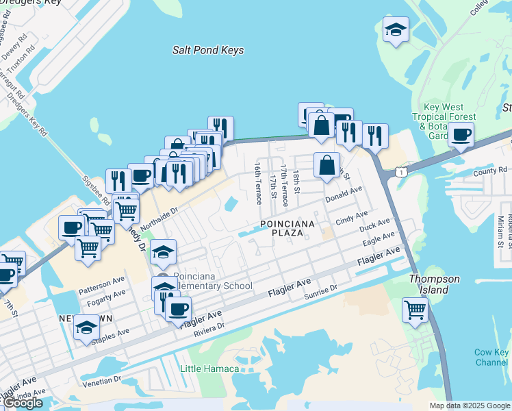 map of restaurants, bars, coffee shops, grocery stores, and more near 1114 16th Terrace in Key West