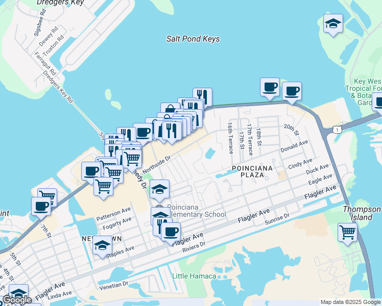 map of restaurants, bars, coffee shops, grocery stores, and more near 3312 Northside Drive in Key West