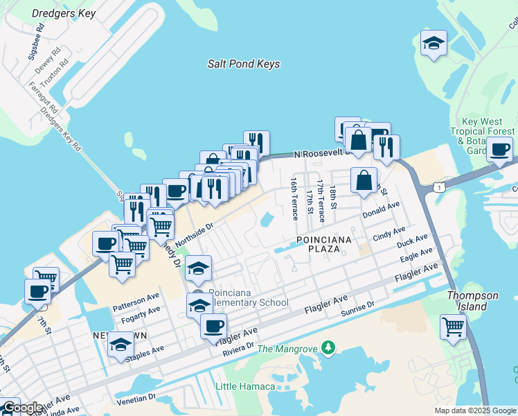 map of restaurants, bars, coffee shops, grocery stores, and more near 1032 Sandys Way in Naval Air Station Key West