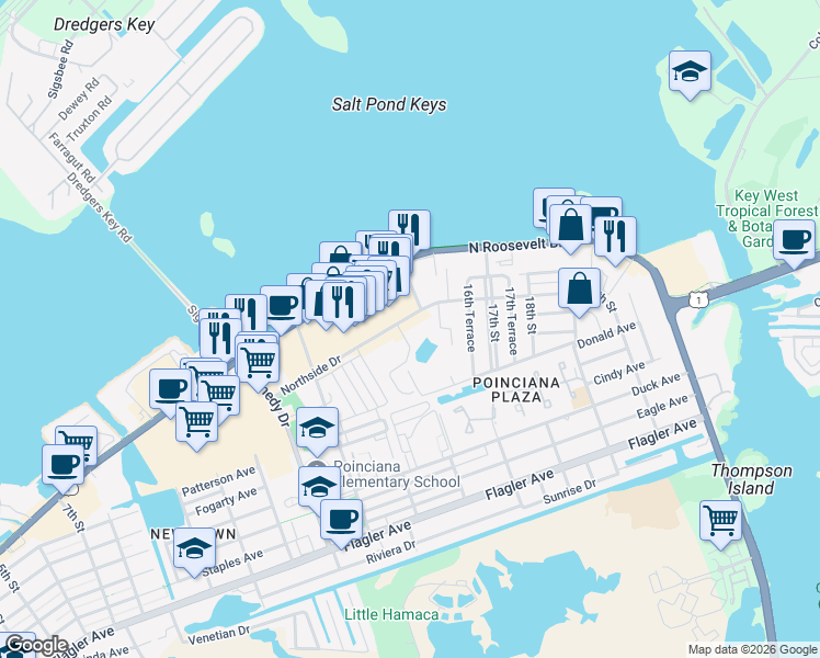 map of restaurants, bars, coffee shops, grocery stores, and more near 3330 Northside Drive in Key West