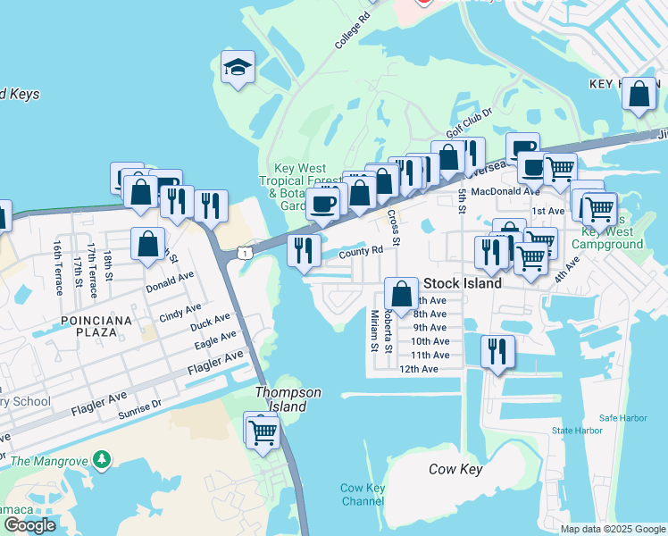 map of restaurants, bars, coffee shops, grocery stores, and more near 5031 5th Avenue in Key West