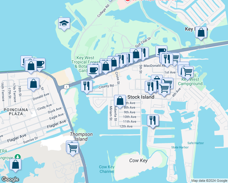 map of restaurants, bars, coffee shops, grocery stores, and more near 402 Balido Street in Key West