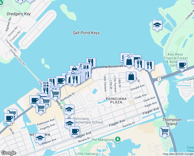 map of restaurants, bars, coffee shops, grocery stores, and more near 925 Toppino Drive in Key West