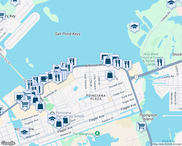 map of restaurants, bars, coffee shops, grocery stores, and more near 3500 N Roosevelt Blvd in Key West
