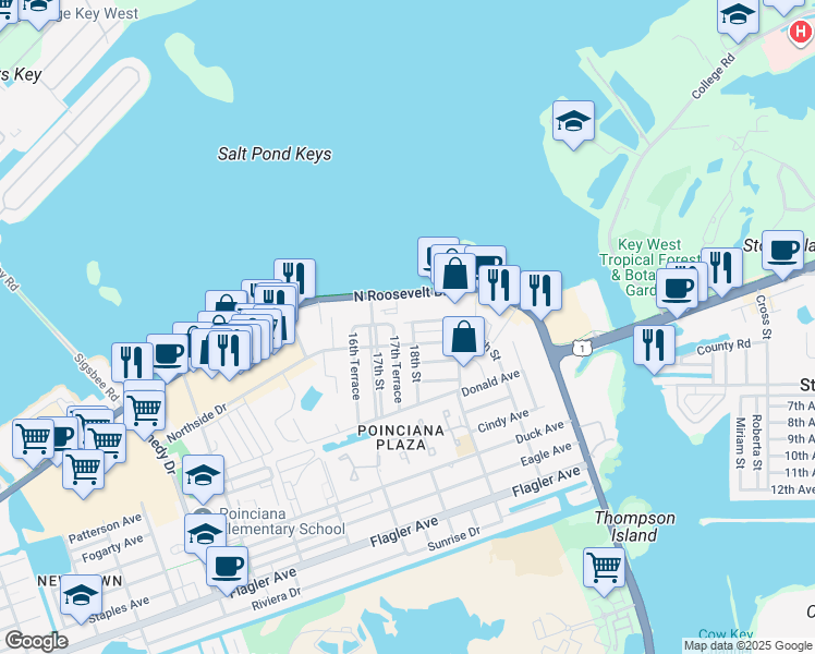 map of restaurants, bars, coffee shops, grocery stores, and more near 3613 Northside Ct in Key West