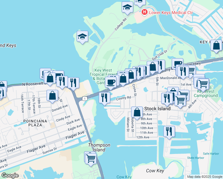 map of restaurants, bars, coffee shops, grocery stores, and more near in Stock Island