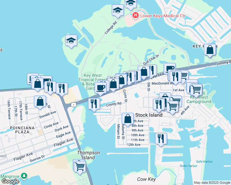 map of restaurants, bars, coffee shops, grocery stores, and more near 5168 U.S. 1 in Stock Island