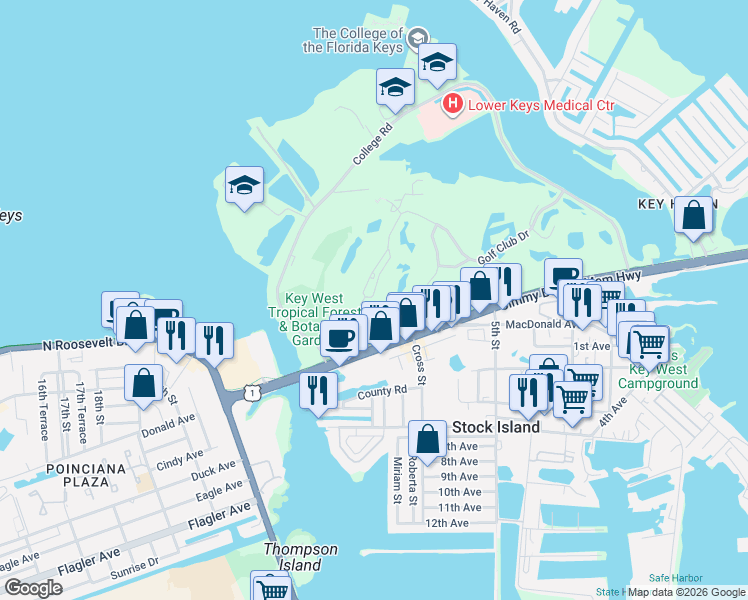 map of restaurants, bars, coffee shops, grocery stores, and more near 259 Golf Club Drive in Key West
