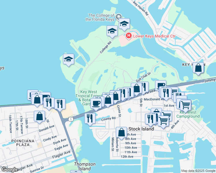map of restaurants, bars, coffee shops, grocery stores, and more near 259 Golf Club Drive in Key West