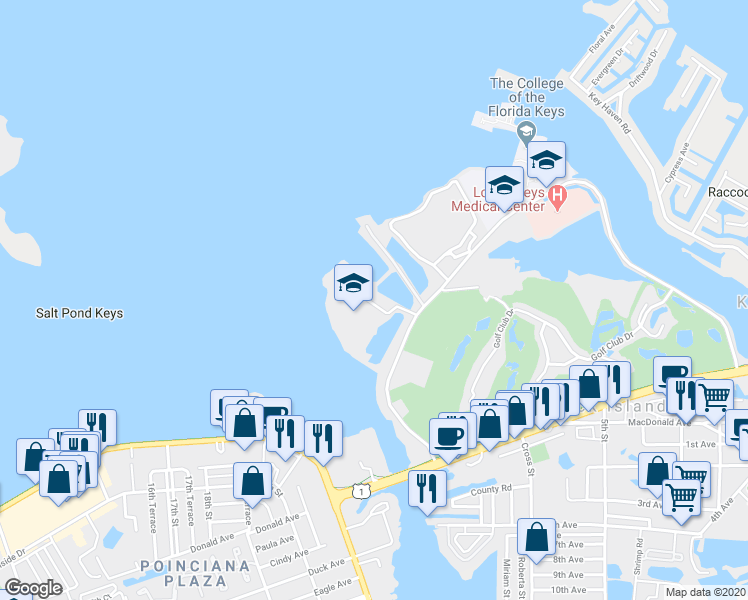 map of restaurants, bars, coffee shops, grocery stores, and more near Sunset Marina Road in Key West