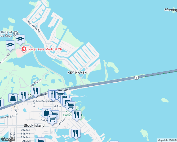 map of restaurants, bars, coffee shops, grocery stores, and more near 2 Key Haven Terrace in Key West