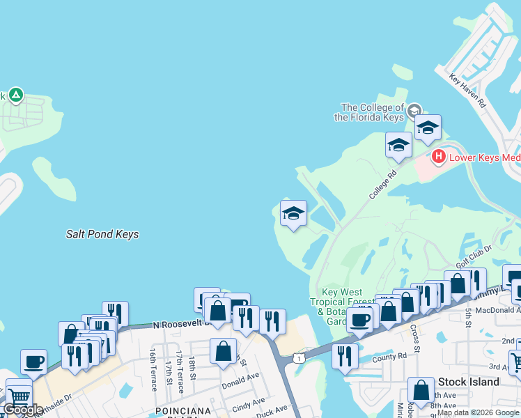 map of restaurants, bars, coffee shops, grocery stores, and more near in Stock Island