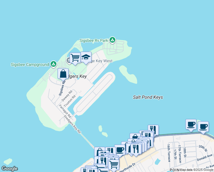 map of restaurants, bars, coffee shops, grocery stores, and more near 1162 Gilmore Drive in Key West