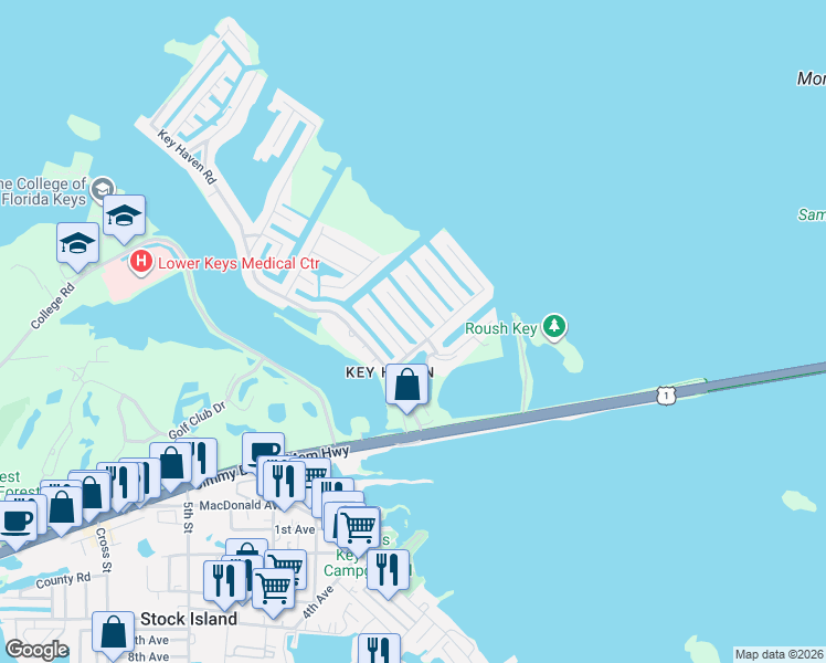 map of restaurants, bars, coffee shops, grocery stores, and more near 5 Arbutus Drive in Key West