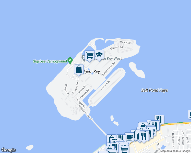 map of restaurants, bars, coffee shops, grocery stores, and more near 939 Felton Road in Key West