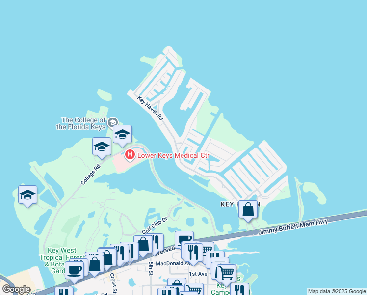 map of restaurants, bars, coffee shops, grocery stores, and more near 6 Cypress Avenue in Key West