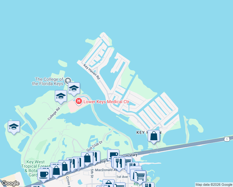 map of restaurants, bars, coffee shops, grocery stores, and more near 6 Cypress Avenue in Key West