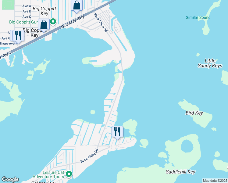 map of restaurants, bars, coffee shops, grocery stores, and more near 6 Tern Lane in Key West
