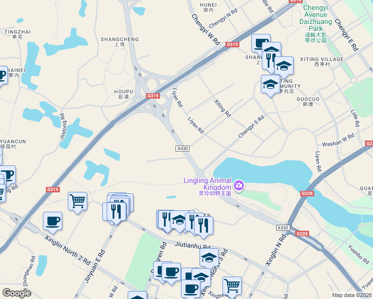 map of restaurants, bars, coffee shops, grocery stores, and more near Xing Jin Lu in Xia Men Shi