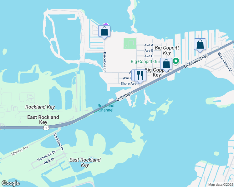 map of restaurants, bars, coffee shops, grocery stores, and more near 102 Coppitt Road in Key West