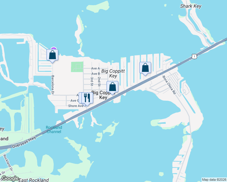 map of restaurants, bars, coffee shops, grocery stores, and more near 8 Ed Swift Road in Naval Air Station Key West