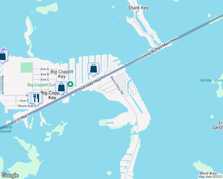 map of restaurants, bars, coffee shops, grocery stores, and more near 32 Dondi Road in Key West