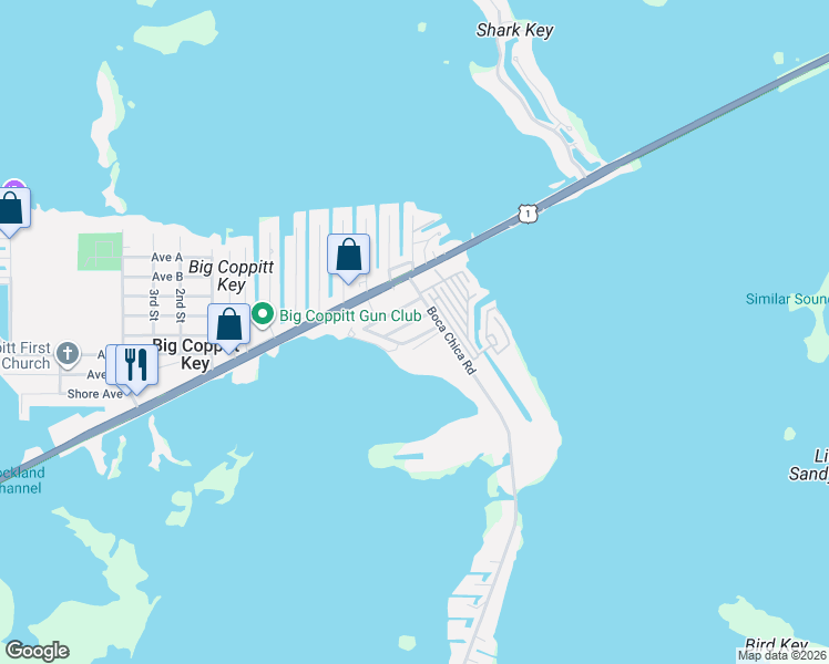 map of restaurants, bars, coffee shops, grocery stores, and more near 32 Dondi Road in Key West