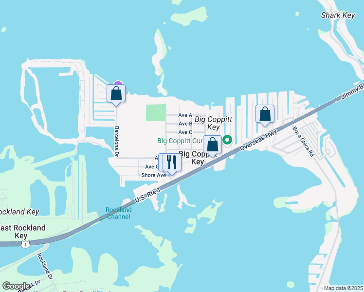 map of restaurants, bars, coffee shops, grocery stores, and more near 400 Avenue East in Key West