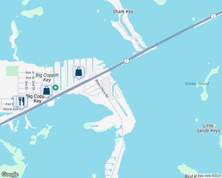 map of restaurants, bars, coffee shops, grocery stores, and more near 99 Boca Chica Road in Key West