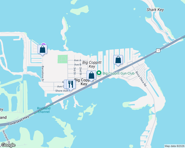 map of restaurants, bars, coffee shops, grocery stores, and more near 26 1st Street in Key West