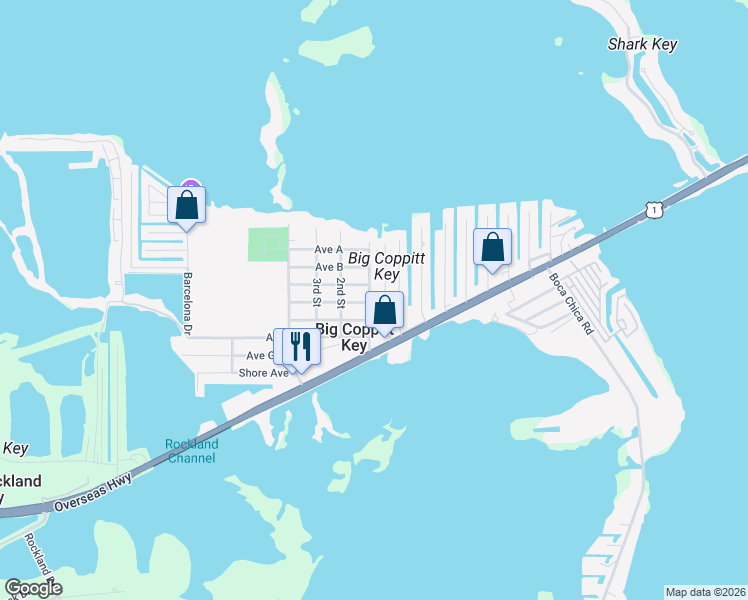 map of restaurants, bars, coffee shops, grocery stores, and more near 26 1st Street in Key West