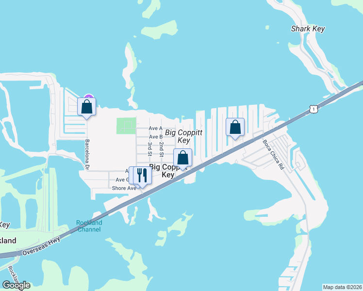 map of restaurants, bars, coffee shops, grocery stores, and more near 26 1st Street in Key West