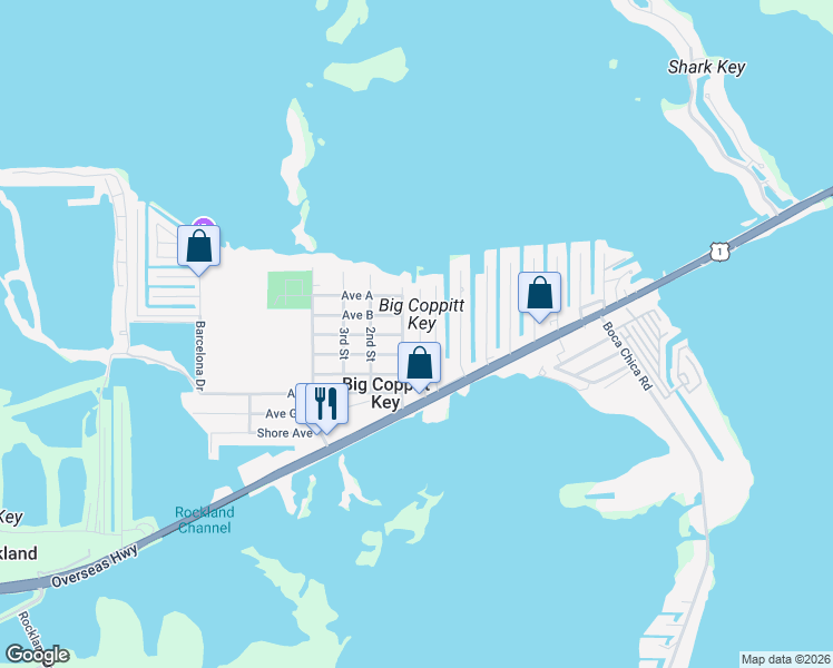 map of restaurants, bars, coffee shops, grocery stores, and more near 26 1st Street in Key West