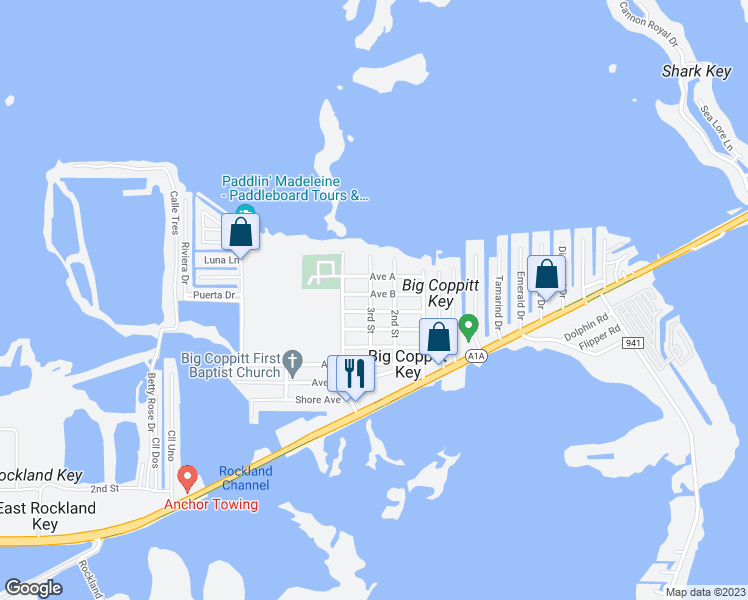 map of restaurants, bars, coffee shops, grocery stores, and more near 400 Avenue B in Key West