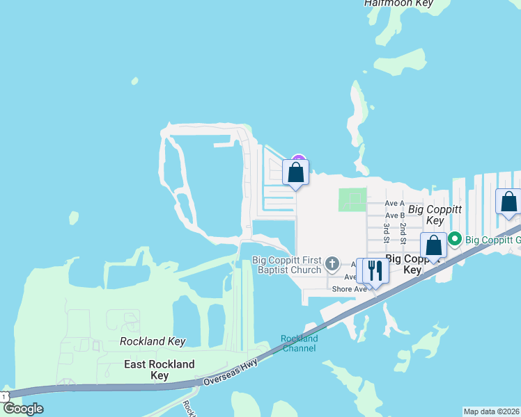 map of restaurants, bars, coffee shops, grocery stores, and more near 23 Ventana Lane in Key West