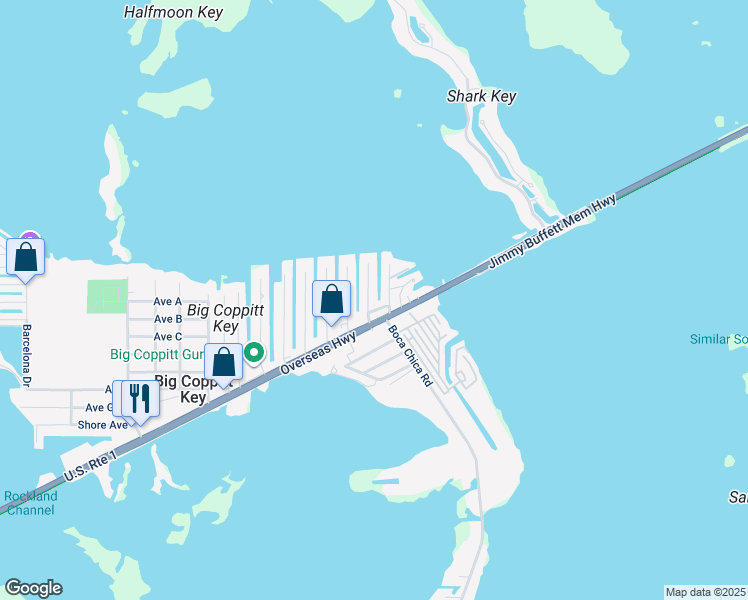 map of restaurants, bars, coffee shops, grocery stores, and more near 1 Aquamarine Drive in Key West